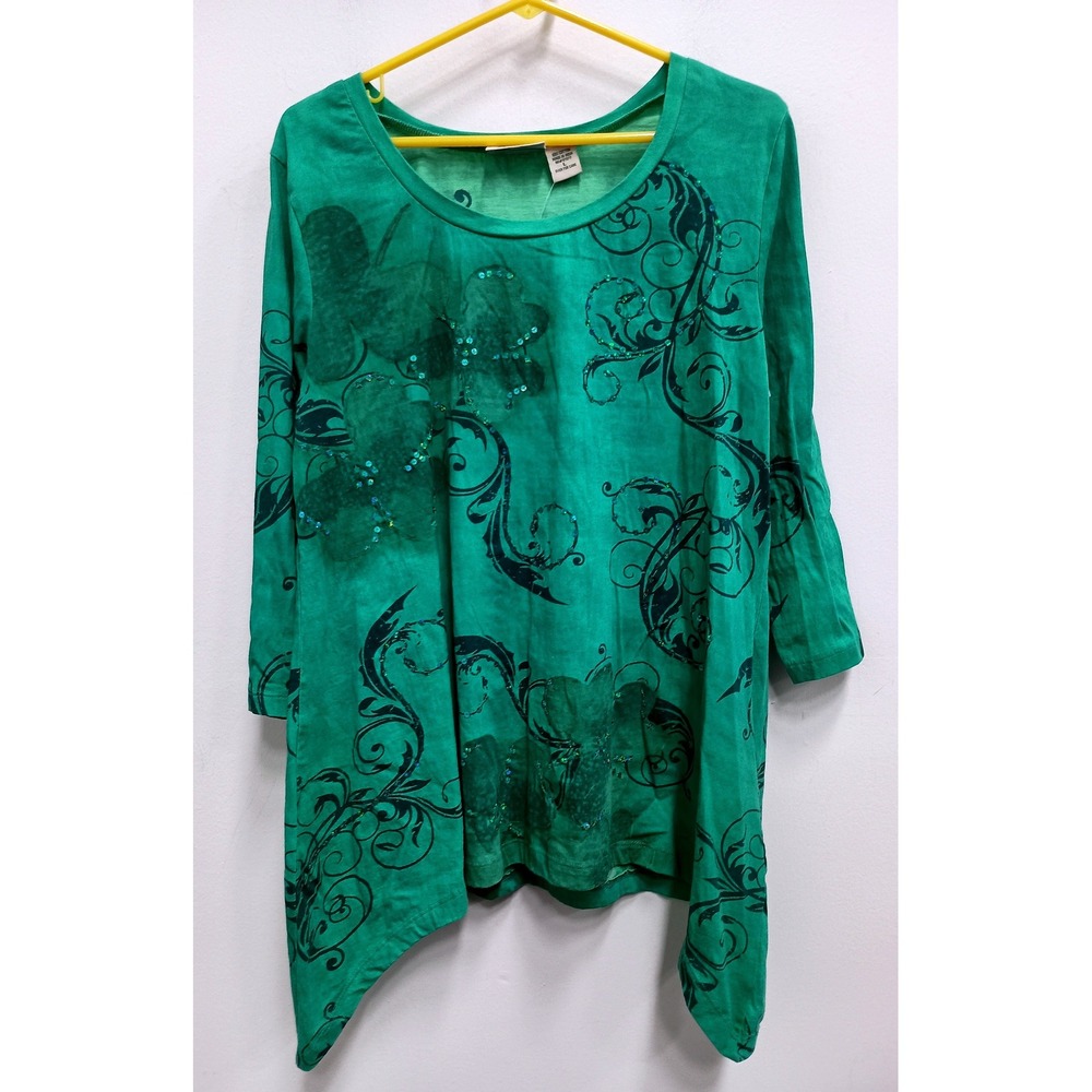 Collections‎ Etc Tunic Top Women Large Green Shamrock Sequin St Patricks Day Art
